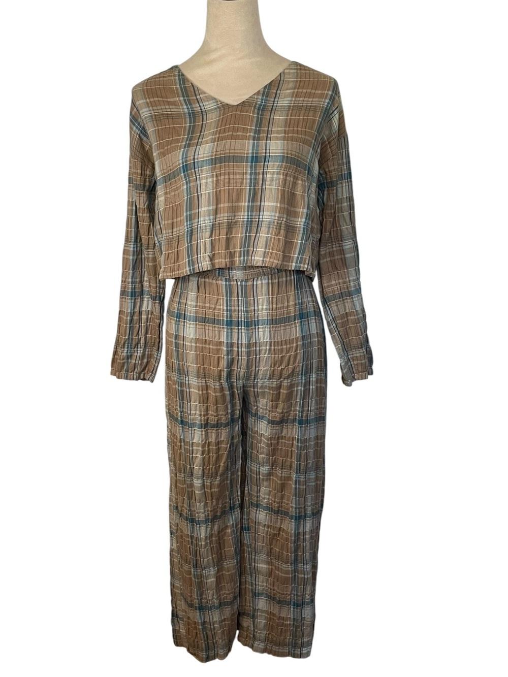 Bobbie Wren 100% Cotton Plaid 2-Piece Pants Set